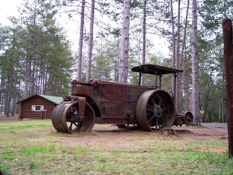 Crystal Falls, MI: old steam roller in the park
