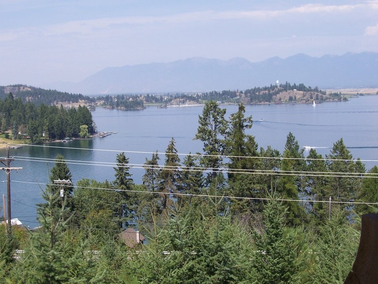 Somers, MT: from above Hwy 93 looking over Flathead Lake in Aug