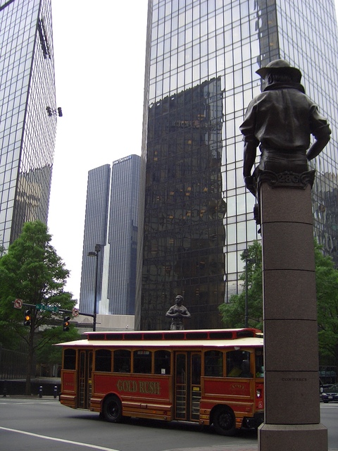 Charlotte, NC: The corner of Trade and Tryon Street with the Gold Rush Trolley