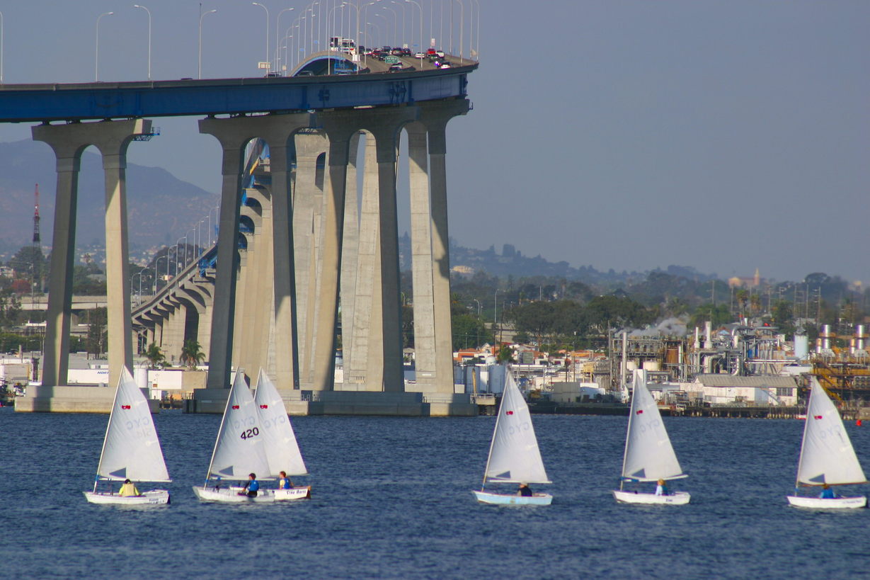 Coronado, CA: Beginning sailing group near the bay bridge