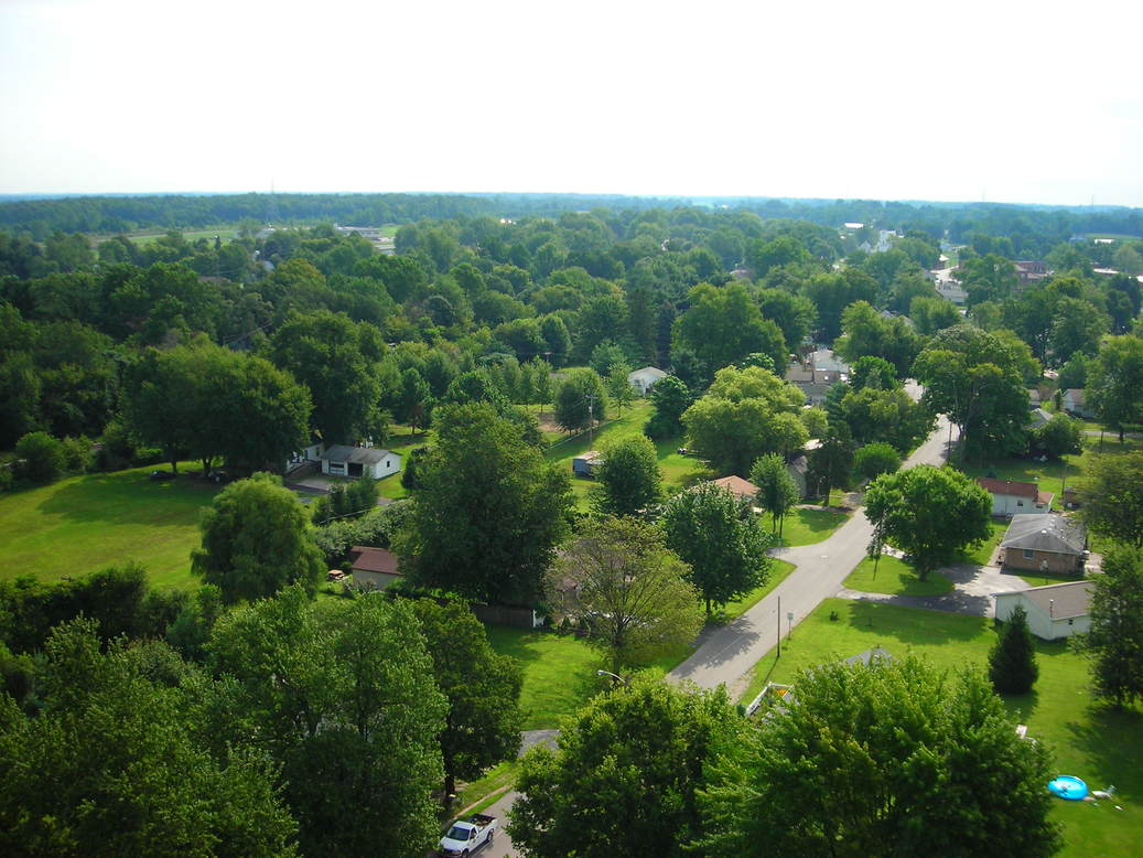 Pierceton, IN: Taken from the top of the water tower facing east into town, you can see straight down Tower Street