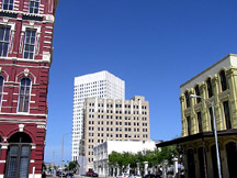 Galveston, TX: the american insurance building in the background downtown Galbeston