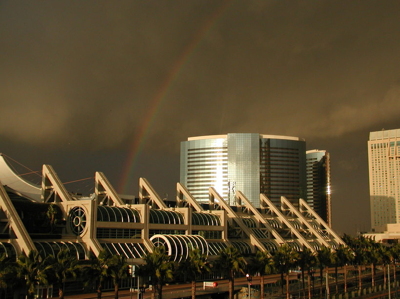 San Diego, CA: After a winter rainstorm - A rainbow over downtown San Diego