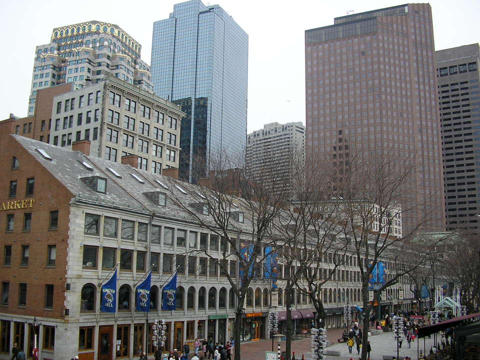 Boston, MA: quincy market. User comment: This is not Quincy Market. This is the South Marketplace, one of 2 parallel buildings to Quincy Market. (There is a North one, too, on the other side.)