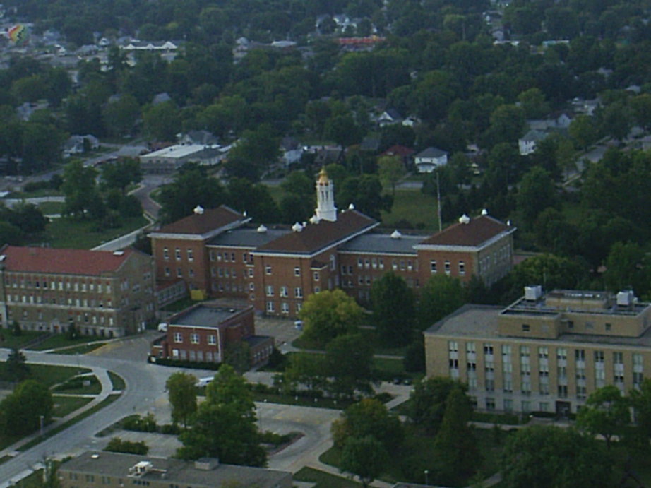 Macomb, IL: Sherman Hall from the view of a Hot Air Balloon