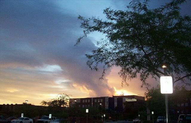 Phoenix, AZ: The sky is NOT on fire, that's just how the clouds formed. [Taken in 2003/2004 at AMC 30 shopping center]