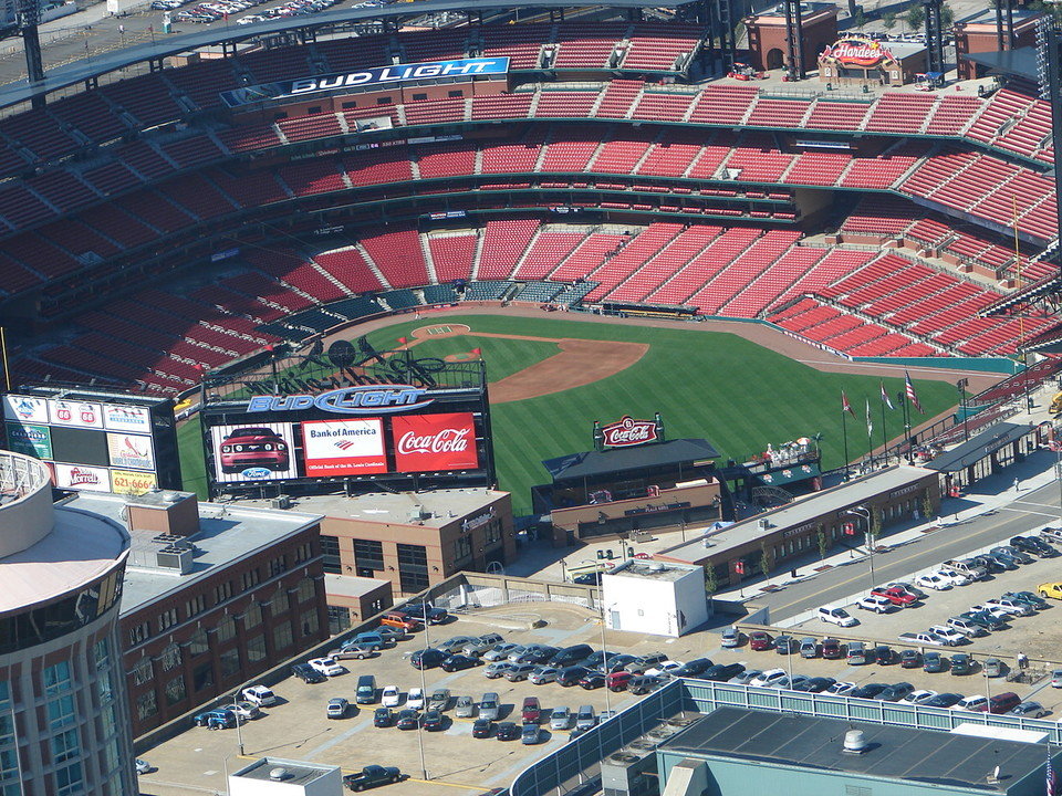 St. Louis, MO: New Busch Stadium looking down from the arch, St. Louis, MO