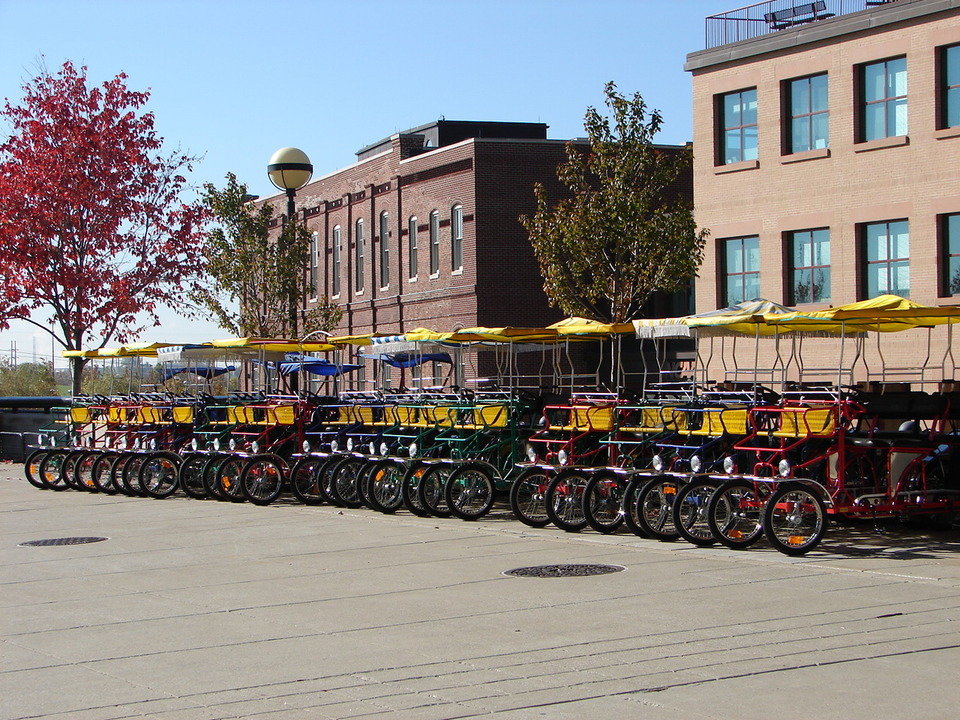 Indianapolis, IN: Tourist Carts waiting for "guests" outside the museum, Indianapolis, INDIANA