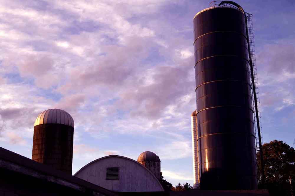 Cornwall on Hudson, NY: Silos Caught at Sunset Mt Airy Rd Dairy Farm