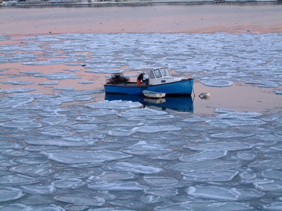 Marblehead, MA: Fisherman in winter