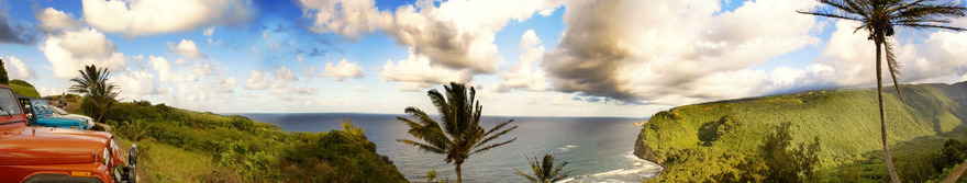 Hawi, HI: A panoramic (photo-stitched) photograph of Polulu Valley located in the Hawi-area