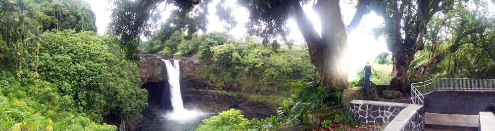 Hilo, HI: Panoramic (photo-stitched) picture of Rainbow Falls located in Hilo