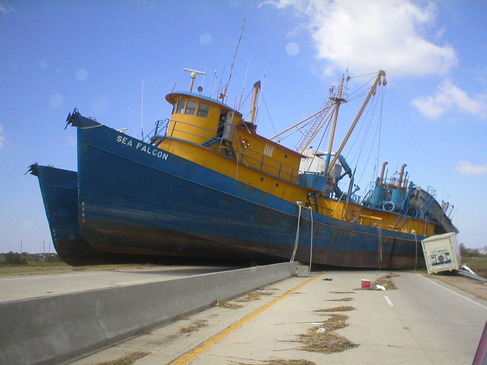 Empire, LA: Menhaden boats washed upon State Highway 23 Empire, LA