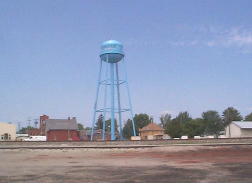 Convoy, OH: Convoy Water Tower and Pennsylvania Railroad Tracks