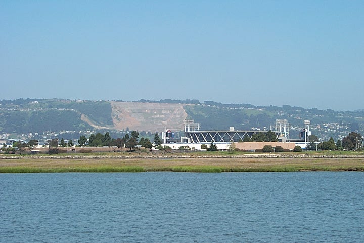Oakland, CA: View of the Colesium and Oakland hills from Doolittle Drive