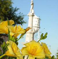 Bonham, TX: Statue of James Bonham (Hero of Alamo) and Bonham Watwr Tower