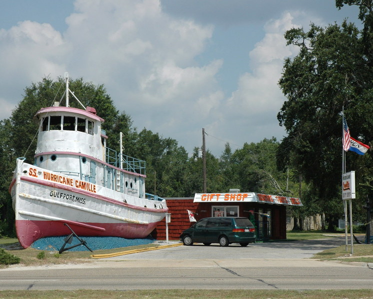 Gulfport, MS: SS Hurricane Camille gift shop. Washed up during what was believed to be as bad as it could get hurricane Camille. Gift shop was destroyed by Katrina but the tug is still there.