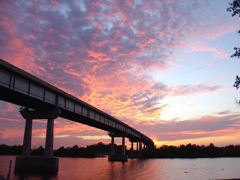 Coushatta, LA: Bridge over Red River into Coushatta at sunset October 2006