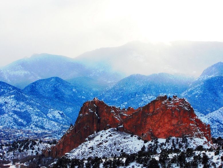 Colorado Springs, CO: Snow Falling on Garden of the Gods