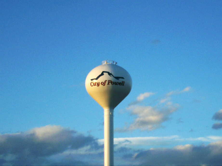 Powell, WY: Power water tower close up.