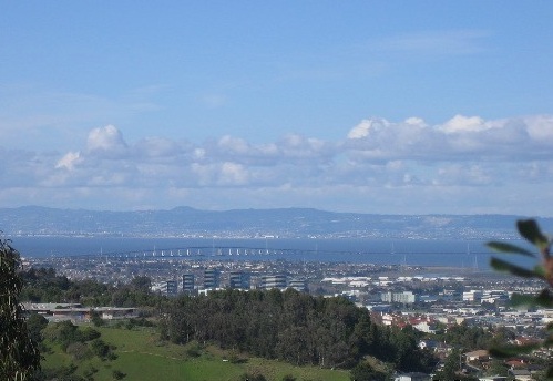 San Carlos, CA: view from SC hills toward San Mateo bridge