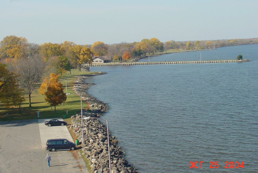 Fond du Lac, WI: View from Lighthouse looking West along the south shore of Lake Winnebago.
