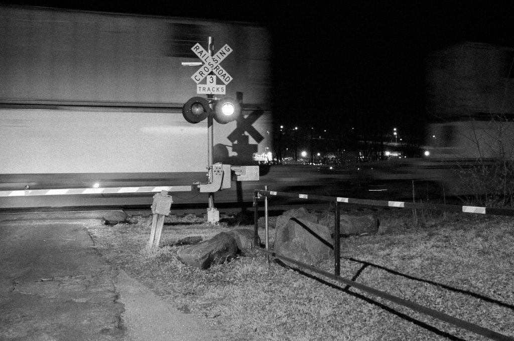 Lynchburg, VA: Train crossing at Liberty U - In the background, you can see the lights on Wards Rd.
