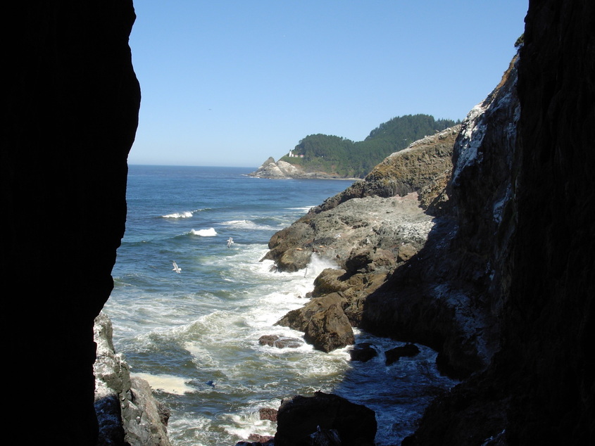 Florence, OR: heceta head lighthuse from inside the sealion cave