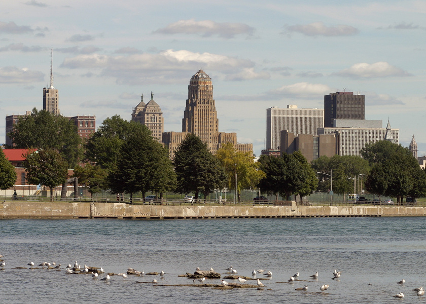 Buffalo, NY: Downtown Buffalo as seen from the Niagara River walk.