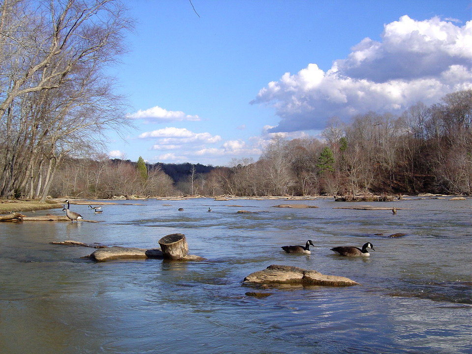 Ware Shoals, SC: River Scene At Ware Shoals Park In Winter