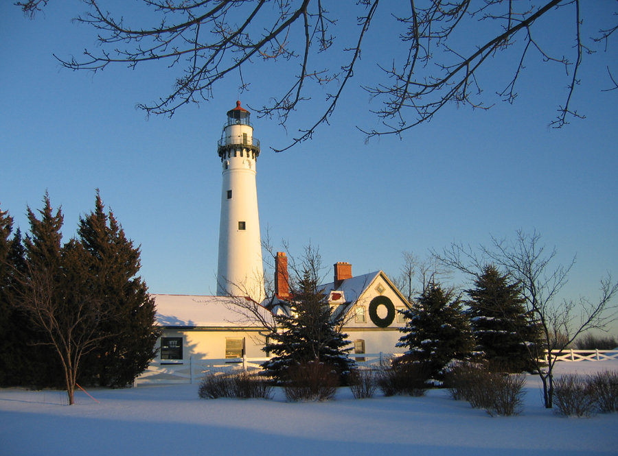 Racine, WI: Wind Point lighthouse in winter