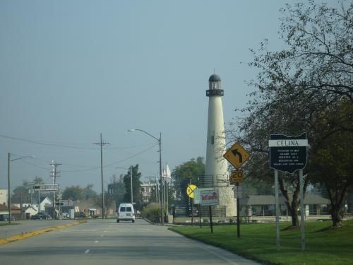 Celina, OH: Downtown Celina and the lighthouse on Grand Lake