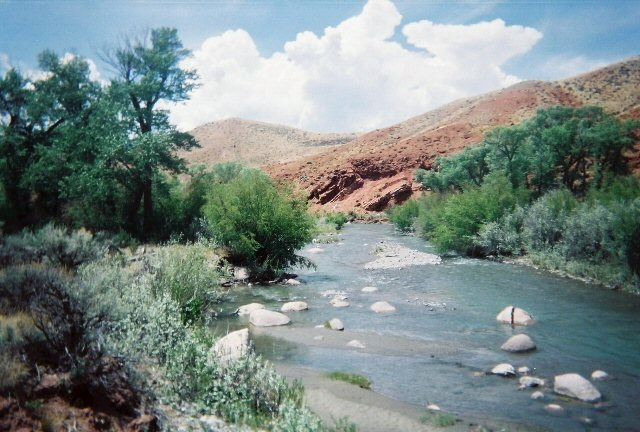 Dubois, WY: A picture of the East Fork River behind the Lazy and LandB Ranch