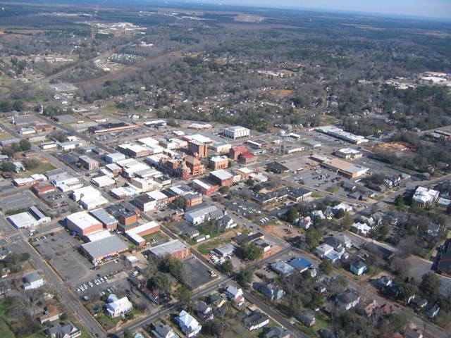 Americus, GA: Aerial photo of Americus looking northeast with Souther Field in distance