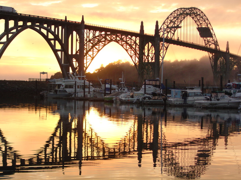 Newport, OR: Newport Bay Bridge at sunset