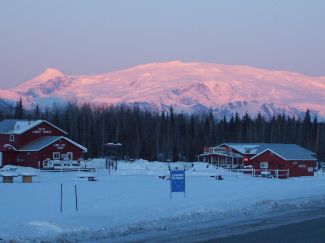 Kenny Lake, AK: Mt. Wrangell behind Kenny Lake Mercantile