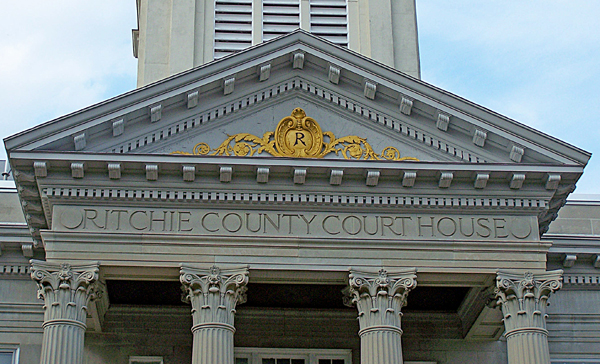 Harrisville, WV: Detail of the Ritchie County Courthouse