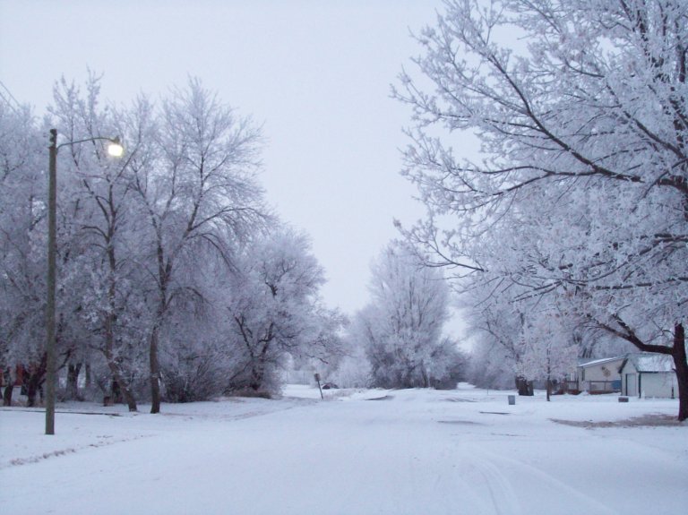 Lansford, ND: Winter Road in Lansford (3rd Avenue-Looking South)