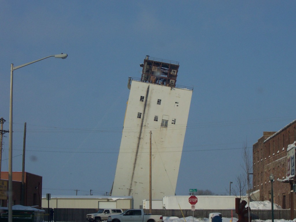 Sioux Falls, SD: A failed attempt to bring down the Zip Feed Mill in Sioux Falls. Everything went according to plan, except nobody told the Zip it was suppost to collapse!