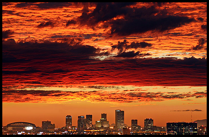 Phoenix, AZ : Phoenix skyline at sunset as seen from 9 miles east photo,  picture, image (Arizona) at 