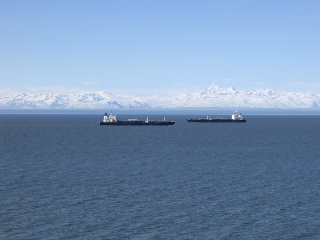 Kenai, AK: Two passing ships in Cook Inlet