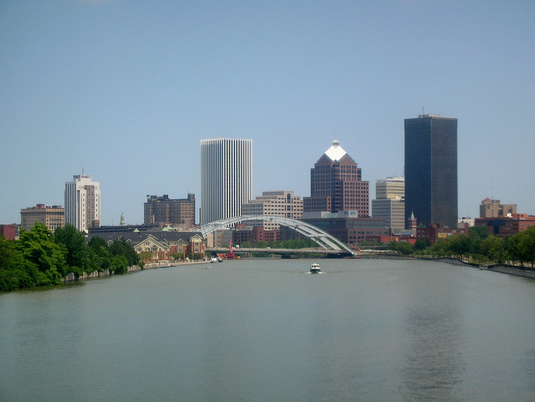 Rochester, NY: the new skyline as of 2006 from Ford St. Bridge