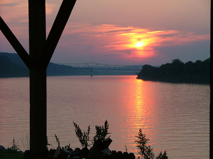 Brandenburg, KY: This is a picture from the boat docks in downtown Brandenburg, KY looking out at a beautiful sunset over the Ohio River.