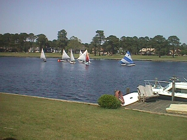 Fairfield Harbour, NC: view from the back deck, across from 9th hole on a sunday afternoon