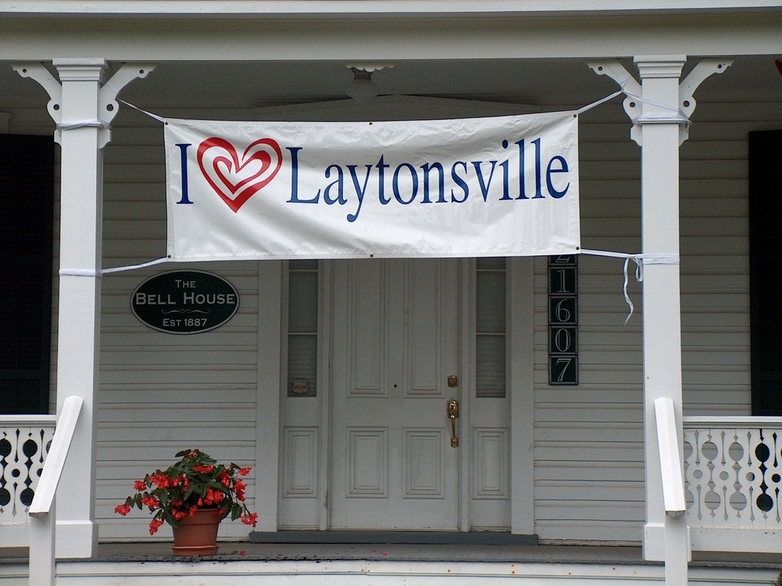 Laytonsville, MD: Sign in front of Laytonsville Town Hall showing local sentiment