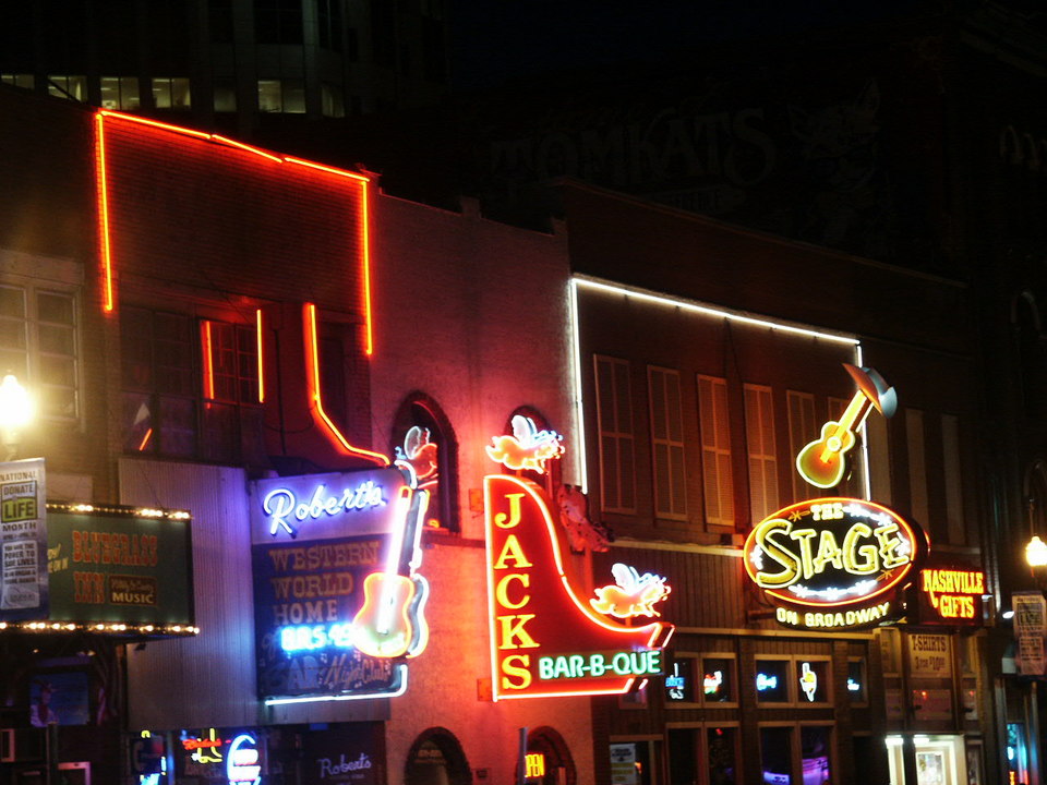Nashville-Davidson, TN: The Neon Lights of Honky Tonk Row along Broadway