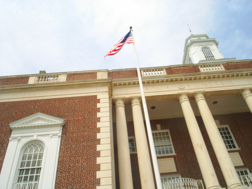 New Bern, NC: Flag Flies over the Old US Post Office, Downtown New Bern