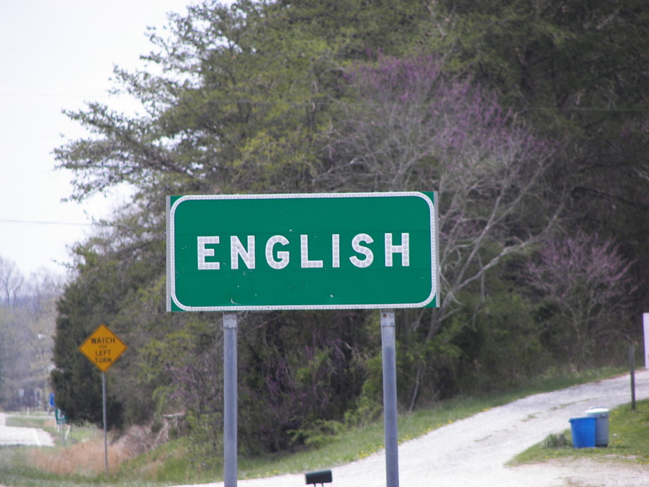 English, IN: Englis, Indiana city limits sign