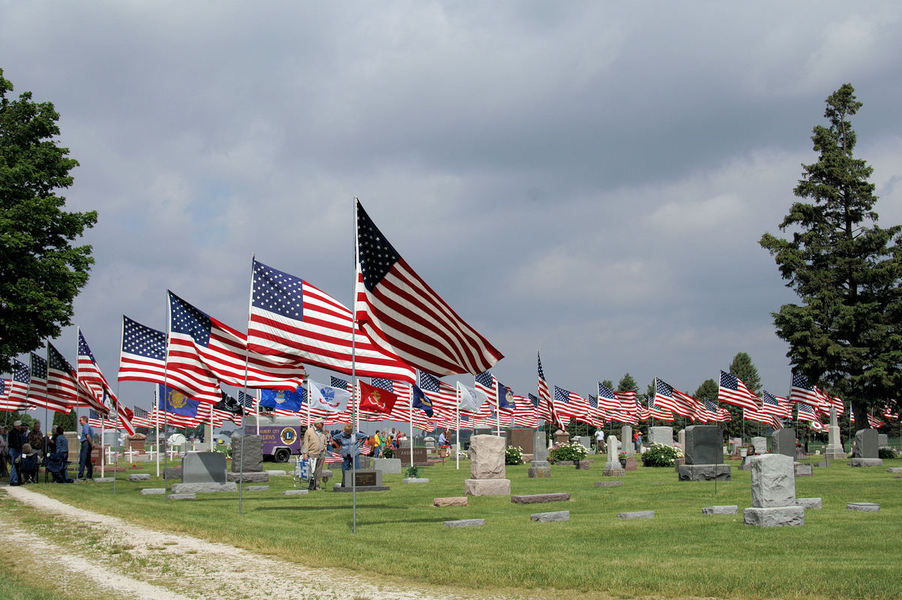 Albert City, IA: Memorial Day Flags at Fairfield Township Cemmetery, Albert City, Iowa