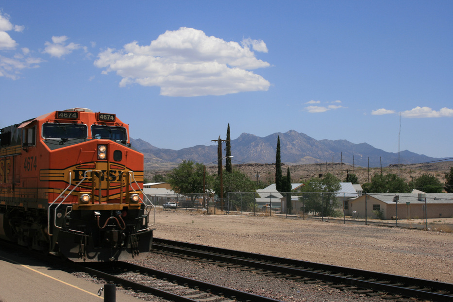 Kingman, AZ: Amtrack train passing through Kingman on a summer day